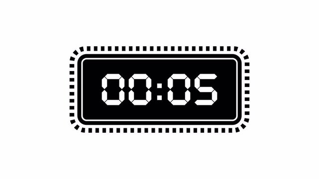 Digital Clock Timer Countup Animation with Dashed Lines 0 seconds to 1 minute on White background. 4K Video