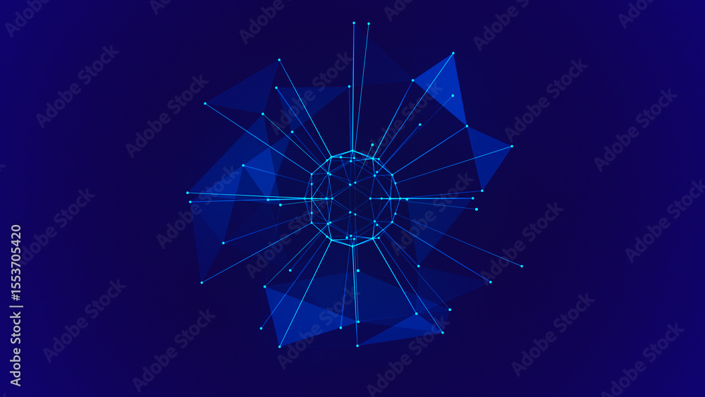 Poster polygonal colorful wireframe background with creative spherical object made of lines and dots. 3d re