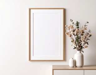 Minimal Wall Art Print on Soft Beige Wall with Wooden Frame
