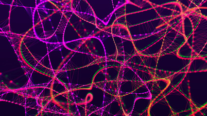 Abstract background with connecting dots and lines. Neural connections. Network connection structure. Weave effect. 3D Abstract illustration.