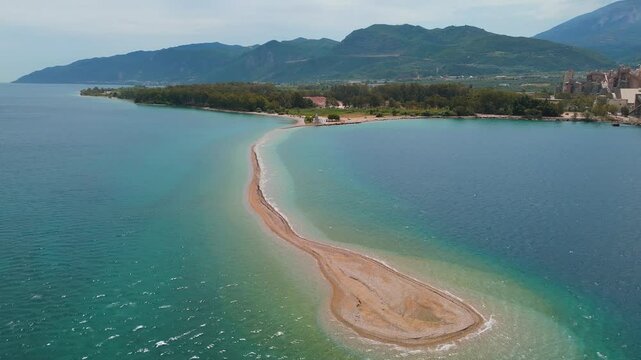 Aerial drone videos of Drepano lighthouse area of ​​Gulf of Corinth