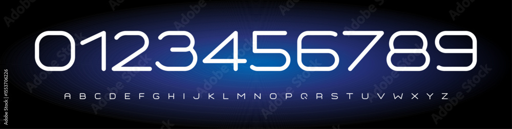 Aufkleber font logo numbers numeric alphabet typography design vector type typeface. futuristic geometric digi