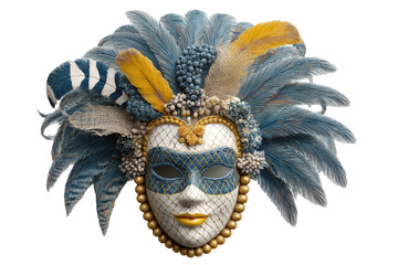 PNG Intricate venetian mask with blue feathers and golden accents