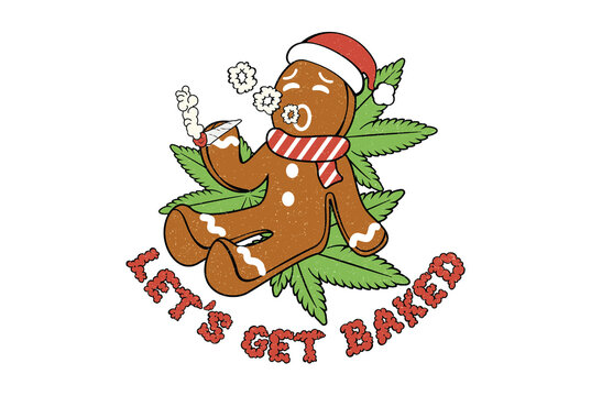 Cannabis Christmas T-Shirt: 'Let's Get Baked' Gingerbread Man Print