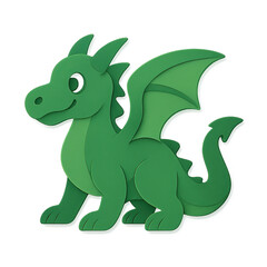 Obraz premium Green Paper Craft Dragon with Friendly Expression and Layered Wings, Cutout Transparent PNG