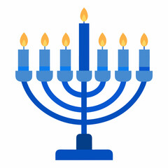 Blue menorah with lit candles for hanukkah