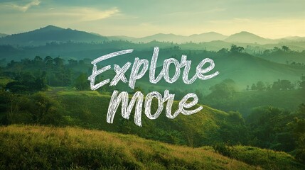 Minimalist wall art with the quote "Explore More" set over a scenic backdrop, perfect for travel blogs or promotional material.
