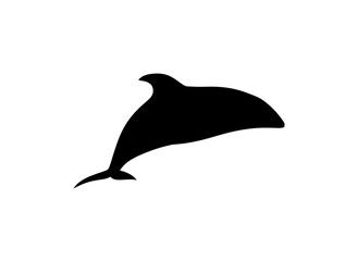 Simple black silhouette of a leaping dolphin against a white background.