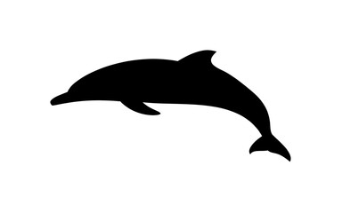 Fototapeta premium Silhouette of a leaping dolphin against a stark white background, isolated.