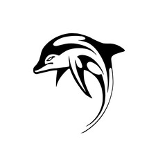 Fototapeta premium Stylized black and white dolphin leaping, elegant marine mammal design.