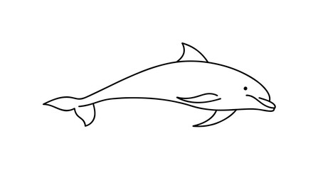 Line drawing of a dolphin swimming gracefully, showcasing its streamlined body and dorsal fin.