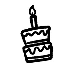 happy birthday cake textbox conversation png outline cute cartoon handwrite design clipart and art doodle line art element