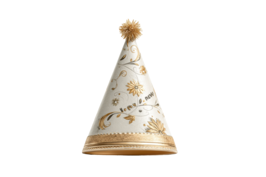 PNG Elegant golden new year's eve party hat with ornate floral design