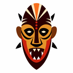 Vibrant african tribal mask with fierce expression and geometric patterns