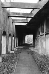 Black and White Image of an Urban Tunnel Passageway
