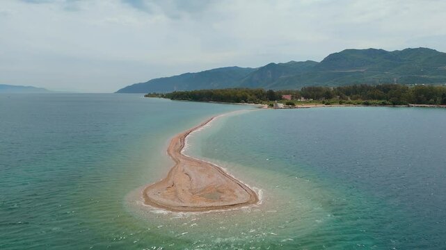 Aerial drone videos of Drepano lighthouse area of ​​Gulf of Corinth