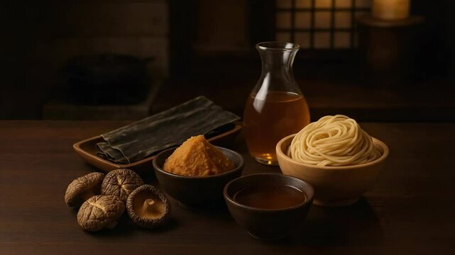 Explore the ingredients for perfect homemade ramen in a cozy kitchen setting with traditional elements