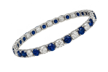 Elegant sapphire and diamond tennis bracelet isolated on a transparent background