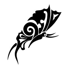 Butterfly Silhouette: Graceful butterfly silhouette, with intricate tribal design, set against a clean background, symbolizing transformation, beauty, and the ephemeral nature of life.