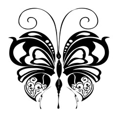Black and White Butterfly Icon: A sophisticated, minimalist depiction of a butterfly, the image showcases elegant curves and detailed patterns