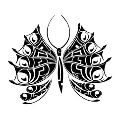 Black and White Butterfly Icon: A sophisticated, minimalist depiction of a butterfly, the image showcases elegant curves and detailed patterns
