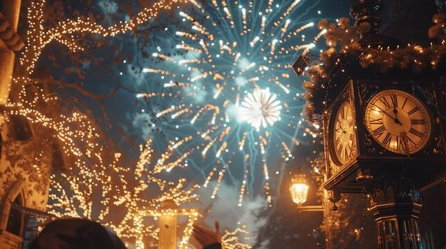 Fireworks and Clock Tower at Midnight &ndash; Festive New Year Celebration Video