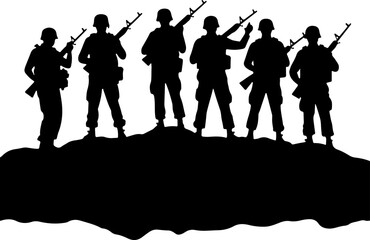 soldiers, military, army Silhouette of Soldiers on a Hill verctor bundle
