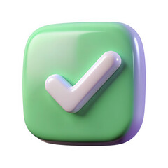 3d green check mark icon with soft gradient isolated on transparent background