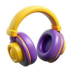 Stylized 3d purple and yellow headphones isolated on transparent background