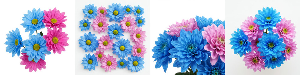 Fototapeta premium Blue and Pink Flower Arrangements - Delicate blue and pink flowers symbolize serenity, joy, new beginnings, femininity, and romance. Perfect for celebrations or adding a touch of elegance