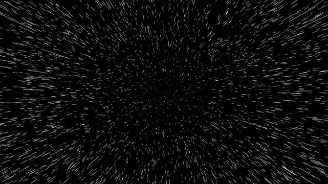 Neon stars racing and zooming through space universe galaxy astronomy animation on black background.