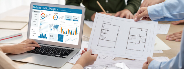 Computer software for website traffic analytics data on computer screen. Concept of SEO search...
