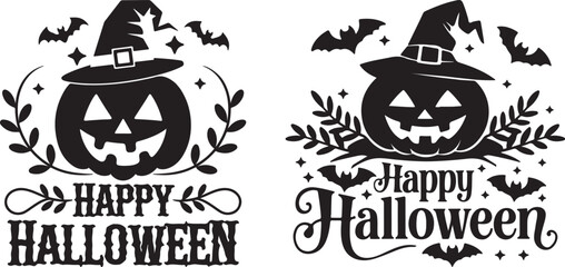 Happy Halloween typography with bats and pumpkin. Halloween t shirt design. vector illustration.