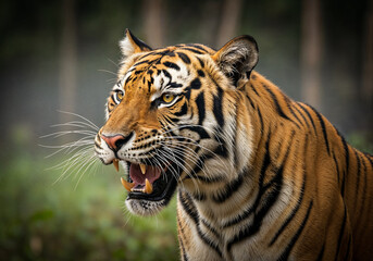Close-Up of Roaring Royal Bengal Tiger in Sundarbans, Bangladesh. portrait of a bengal tiger