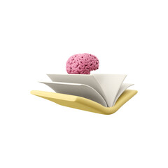 An open book with a brain on top, symbolizing knowledge and learning.