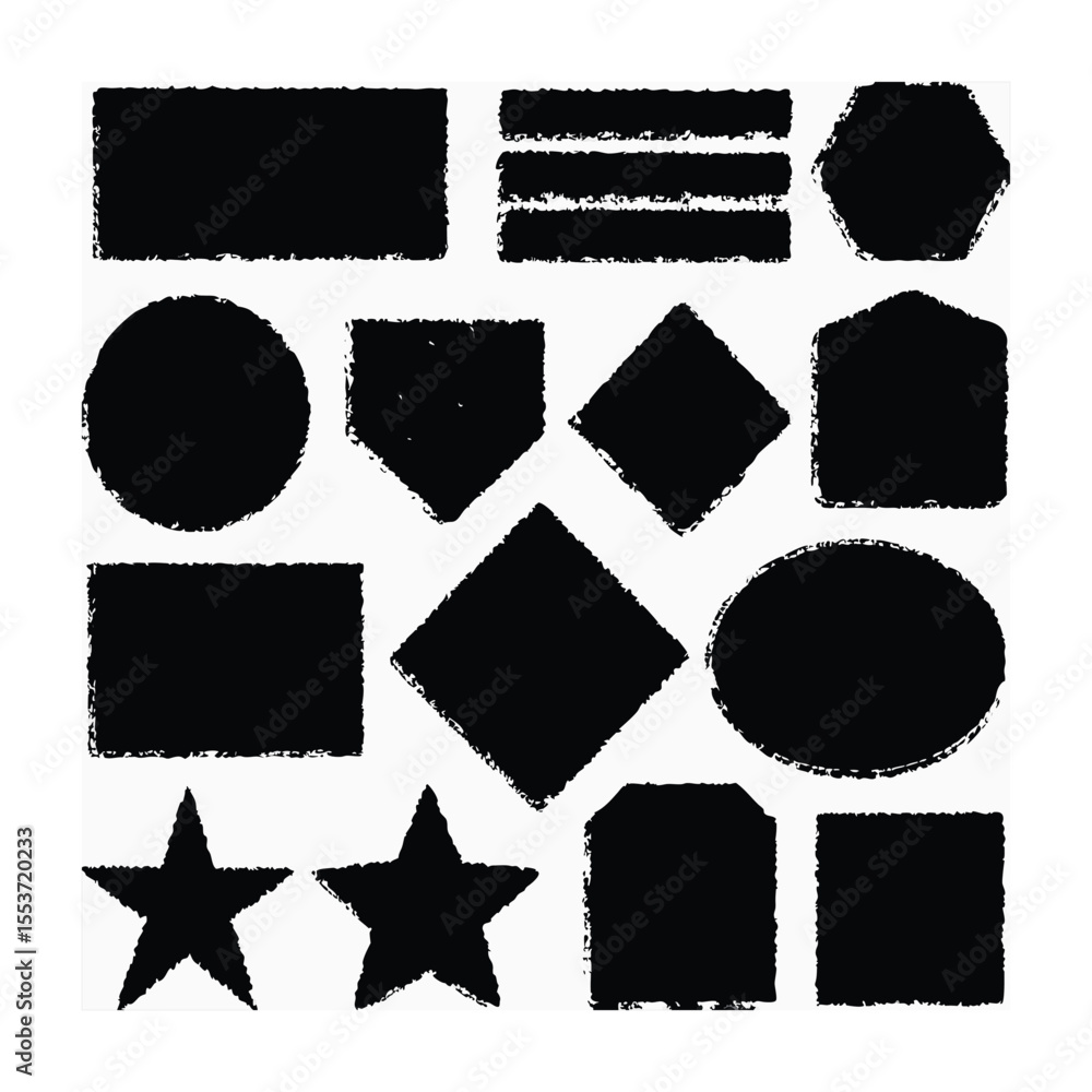 Poster grunge textured vector shapes: black brush stroke frames and borders set