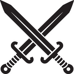 Crossed swords vector illustration black and white medieval weapon battle symbol design graphic icon art on transparent background silhouette