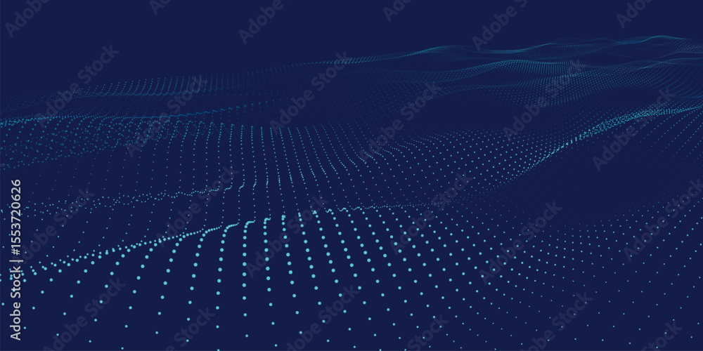 Poster an abstract digital wave pattern that features illuminated blue dots against a dark backdrop, creati