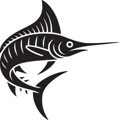 Black marlin fish vector illustration for fishing logo design and ocean wildlife art and tattoo idea on transparent background silhouette