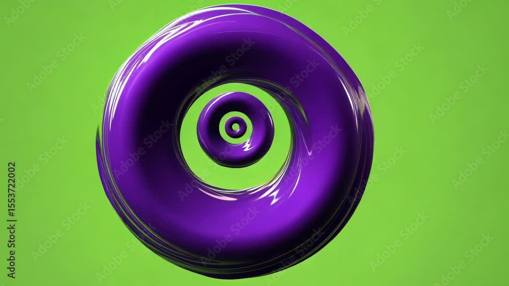 Poster shiny purple concentric circles expanding and pulsating on vivid green screen, generating dynamic ab