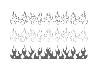 Fire Graphics Assortment: Three rows of intricately designed flame graphics offer options from fine line art to solid fill, perfect for adding fiery accents.
