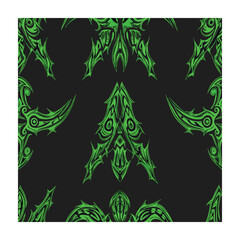 Neon Green Tribal Tattoo Pattern - Seamless Vector Design on Black Background