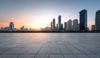 Obraz premium Empty city plaza at sunrise (7)