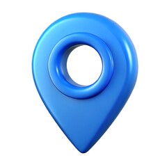 Shiny blue 3d location pin icon on white background