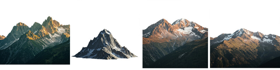 Majestic Mountain Peaks Collection - A stunning collection of four mountain images, symbolizing adventure, nature, strength, serenity, and exploration. Perfect for travel, nature, and adventure themes