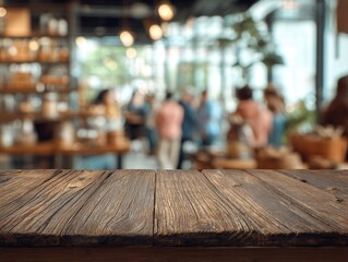 Blurred cafe interior, wooden table top (1)