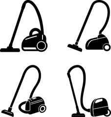 Silhouettes of Vacuum Cleaners in Different Poses on a White Background