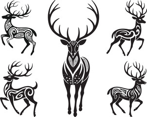 Stylized Deer Silhouettes vector collection, perfect for nature-inspired illustrations, tattoos, or holiday designs