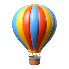 Fototapeta premium Colorful hot air balloon with basket isolated on white background