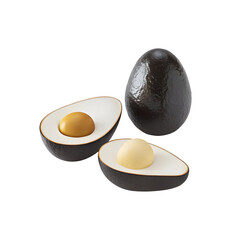 Dark avocados with creamy yellow centers isolated on a transparent background